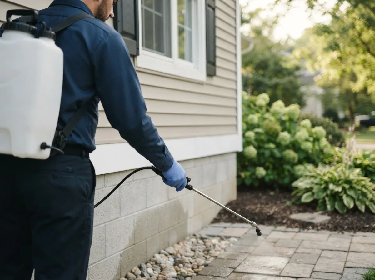 Pest control technician inspecting a home in Enola, AR